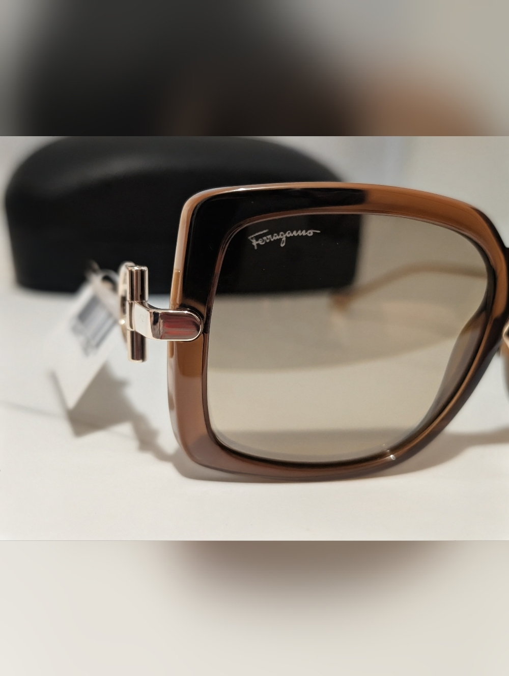 Salvatore Ferragamo SF913S Oversized Square Sunglasses Brown Gold New w/ Case - Picture 5 of 11